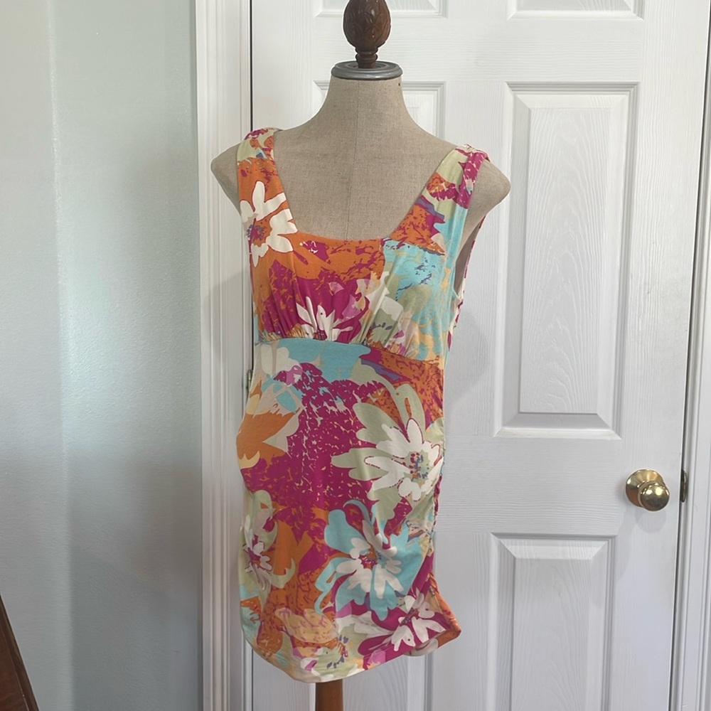 Cabi tunic tunic top floral square neck cotton stretch multicolored women size M